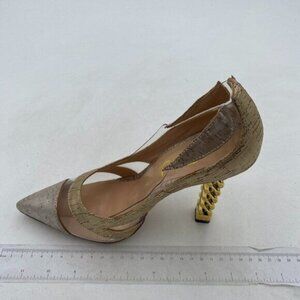 FSJ Women Gold Metal Chain Chunky High Heel Pointed Toe Slip On Fashion Party
